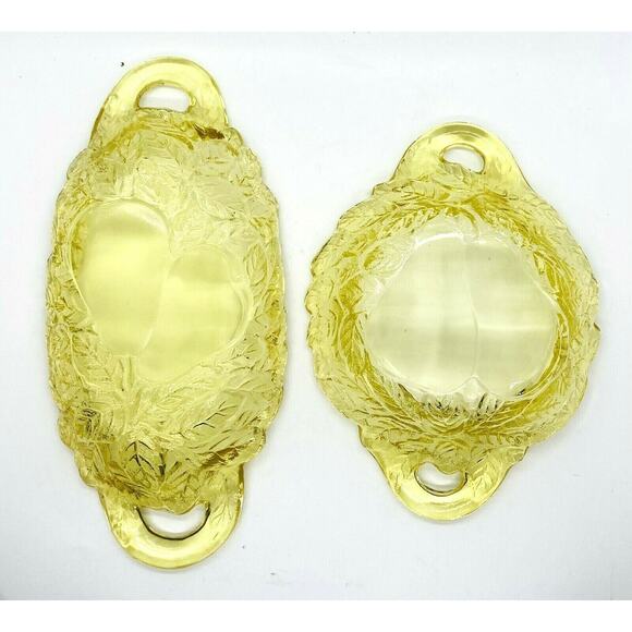 Yellow Mist Sweet Pear Avocado Tiara Indiana Glass Handled Serving Dish Set VTG - Picture 10 of 11
